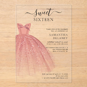 Modern Sweet 16 Script Geburtstag Acryleinladungen