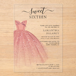 Modern Sweet 16 Script Geburtstag Acryleinladungen