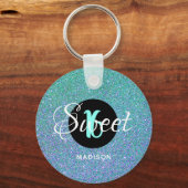 Modern Sweet 16 Teal Aqua Glitter Personalized Schlüsselanhänger (Vorderseite)