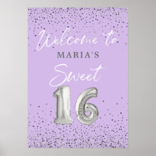 Modern Sweet 16 Welcome Sign Lavender Poster