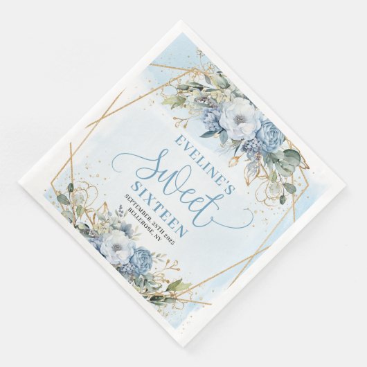 Modern Sweet 16th Dusty Blue Greenery Table Napkin Serviette (Ecke)