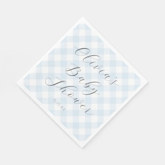 Modern + Sweet Baby Blue Gingham Baby Dusche Serviette (Ecke)