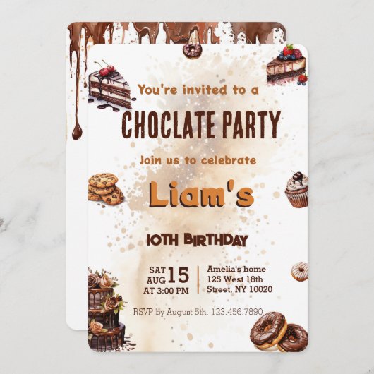 Modern Sweet Chocolate Cake Birthday Party Einladung (Vorne/Hinten)