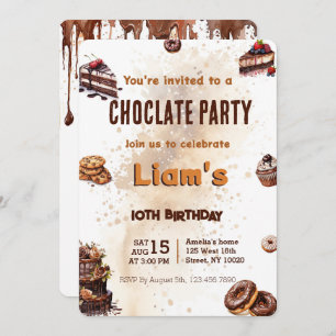Modern Sweet Chocolate Cake Birthday Party Einladung