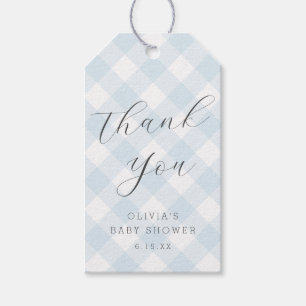 Modern + Sweet Hellblau Gingham Baby Dusche Geschenkanhänger