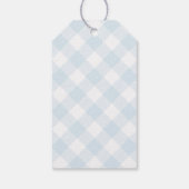 Modern + Sweet Hellblau Gingham Baby Dusche Geschenkanhänger (Rückseite)