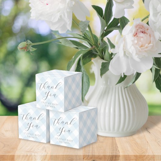 Modern + Sweet Light Blue Gingham Baby Shower Geschenkschachtel