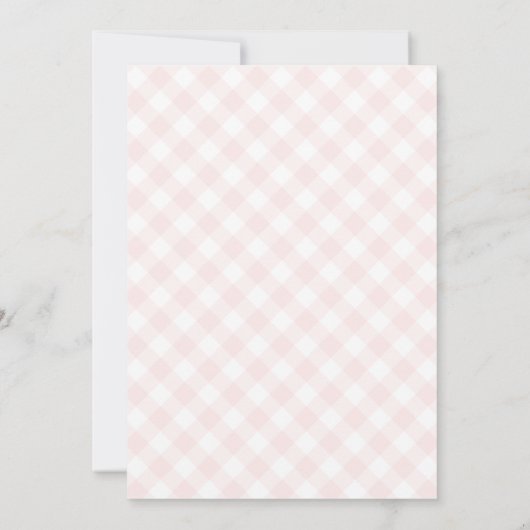 Modern + Sweet Pink Gingham Girl Baby Dusche Einladung (Rückseite)