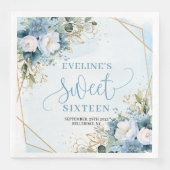 Modern Sweet Sixteen Blue Gold Eucalyptus Napkins Serviette (Vorderseite)