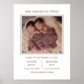 Modern Sweet Twins Photo Birth Announcement Poster (Vorne)