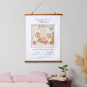 Modern Sweet Twins Photo Birth Announcement Wandteppich Mit Holzrahmen (Schlafzimmer)