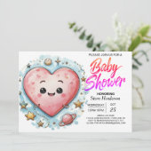 Modern Sweetheart Pink Hearts Baby Dusche Einladung (Stehend Vorderseite)