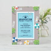 Modern Swimming Pool Graduation Party  Einladung (Stehend Vorderseite)