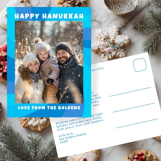 Modern Swirl Blue HAPPY HANUKKAH CUSTOM Feiertagspostkarte