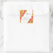 Modern Swirl Geblüht Herz Mandarine Lime Green Quadratischer Aufkleber (Tasche)