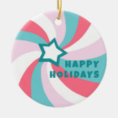 Modern Swirl HAPPY HOLIDAYS CUSTOM Green Pink Keramik Ornament (Vorne)