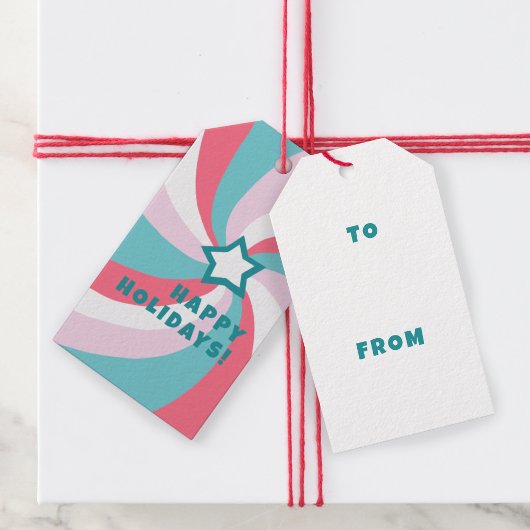 Modern Swirl HAPPY HOLIDAYS CUSTOM Green TO FROM Geschenkanhänger