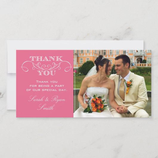 Modern Swirl Pink Wedding Foto Vielen Dank an Ihre Dankeskarte (Vorderseite)