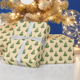 Modern Swirl Ribbon Christmas Trees Geschenkpapier