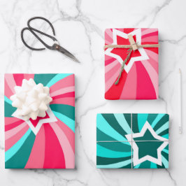 Modern Swirl Star Green Pink Set of  Geschenkpapier Set