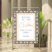 Modern Talavera Mexican Tile Wedding Welcome Sign Poster