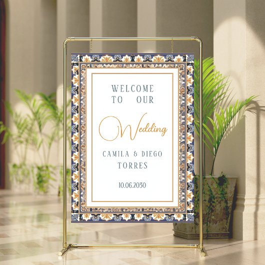 Modern Talavera Mexican Tile Wedding Welcome Sign Poster