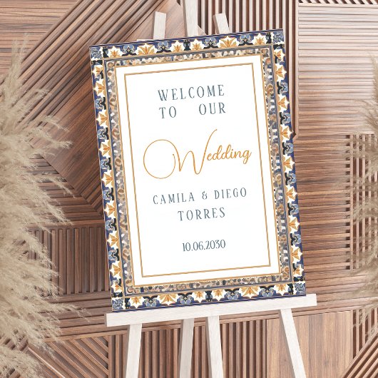 Modern Talavera Mexican Tile Wedding Welcome Sign Poster