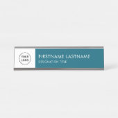 Modern Tale Blue and White - Add Logo, Name, Title Schreibtischnamensplakette (Vorderseite )
