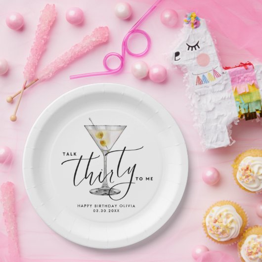 Modern “Talk Thirty to Me” Martini Glass 30th Pappteller (Party)