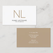 Modern Tan Beige Monogram Minimalistisch stylisch Visitenkarte (Vorne/Hinten)