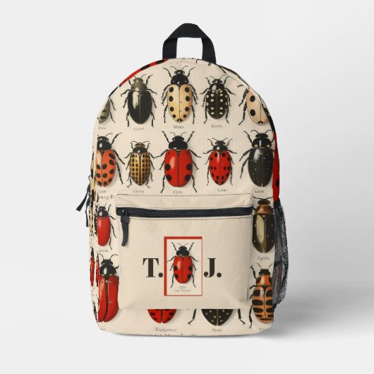 Modern Tan Custom Monogram Beetle Bug Muster Bedruckter Rucksack (Vorderseite)