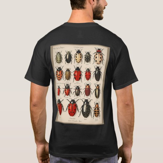 Modern Tan Custom Monogram Beetle Bug Muster T-Shirt (Rückseite)