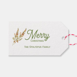 Modern Tan Green Christmas Watercolor Botanisch Geschenkanhänger