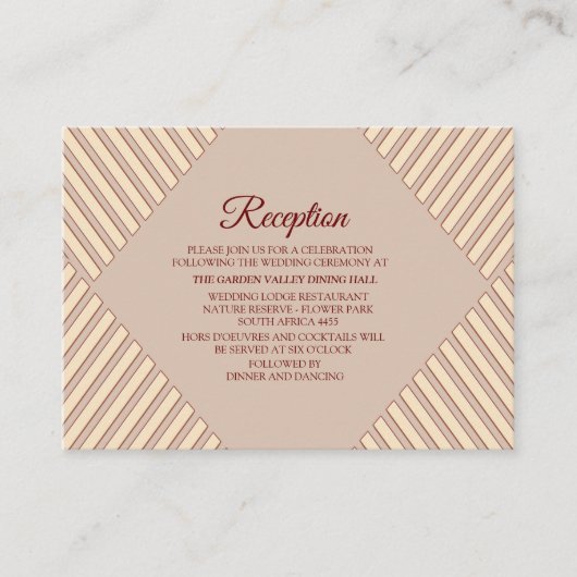 Modern Tan - Marsala-Wein Töne Streifen Begleitkarte (Vorderseite)