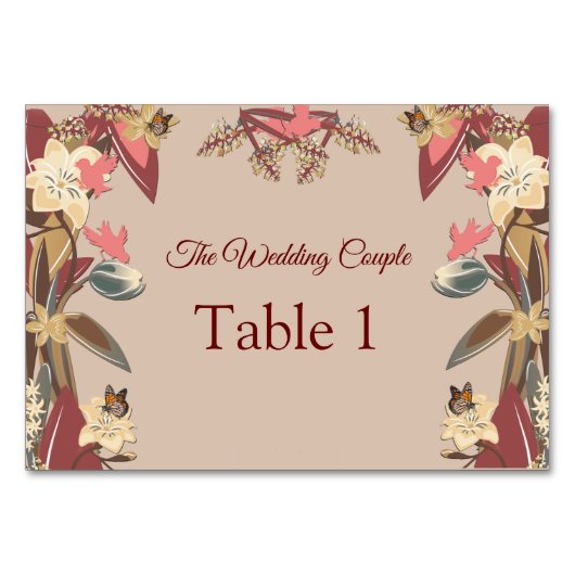 Modern Tan - Marsala wine tone stripes Tafelkarten Tischnummer (Vorderseite)