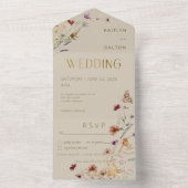 Modern Tan Wildblume Bouquet Abendessen All In One Einladung (Innen Boden)