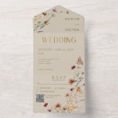 Modern Tan Wildblume Bouquet QR Code All In One Einladung (Innen Boden)