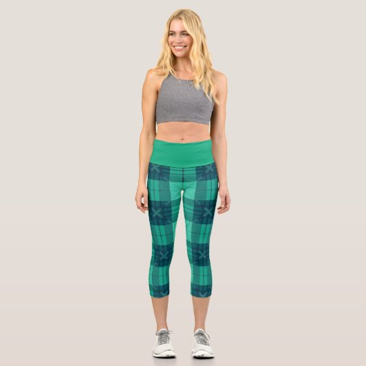 Modern Tartan Green  Capri Leggings (Vorderseite)