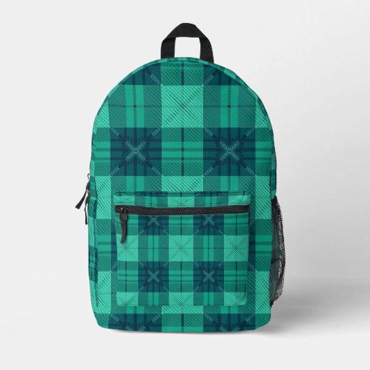 Modern Tartan Plaid Green Backpack Bedruckter Rucksack (Vorderseite)