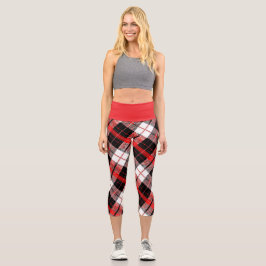 Modern Tartan Red, Black and White  Capri Leggings