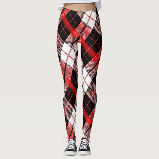 Modern Tartan Red, Black and White Leggings (Vorderseite)