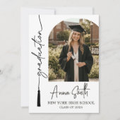 Modern Tassel Script Photo Graduation Invite Einladung (Vorderseite)