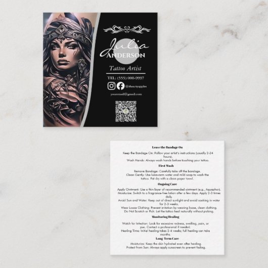 Modern tattoo Artist Business aftercare Quadratische Visitenkarte (Vorne/Hinten)