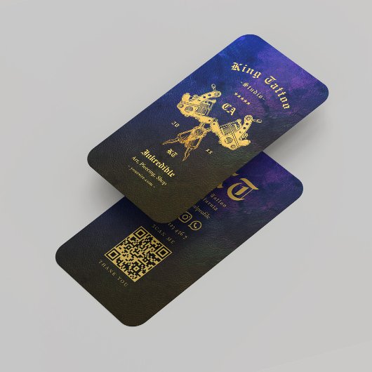 Modern Tattoo Artist Dark Blue Gold Monogram Visitenkarte
