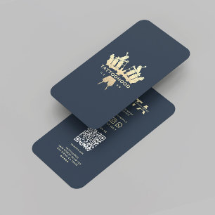 Modern Tattoo Artist Dark Blue Gold Visitenkarte