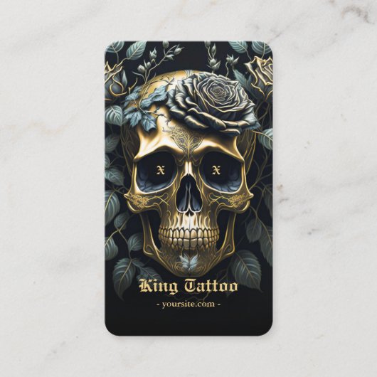 Modern Tattoo Artist Floral Skull Gold Gothic Visitenkarte (Vorderseite)