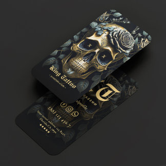 Modern Tattoo Artist Floral Skull Gold Gothic Visitenkarte