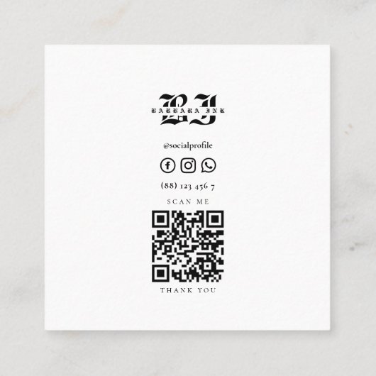 Modern Tattoo Artist Gold Script Monogram Quadratische Visitenkarte (Rückseite)