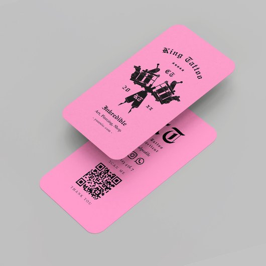 Modern Tattoo Artist Monogram Black and Pink Visitenkarte