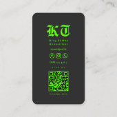 Modern Tattoo Artist Monogram Black Neon Green Visitenkarte (Rückseite)